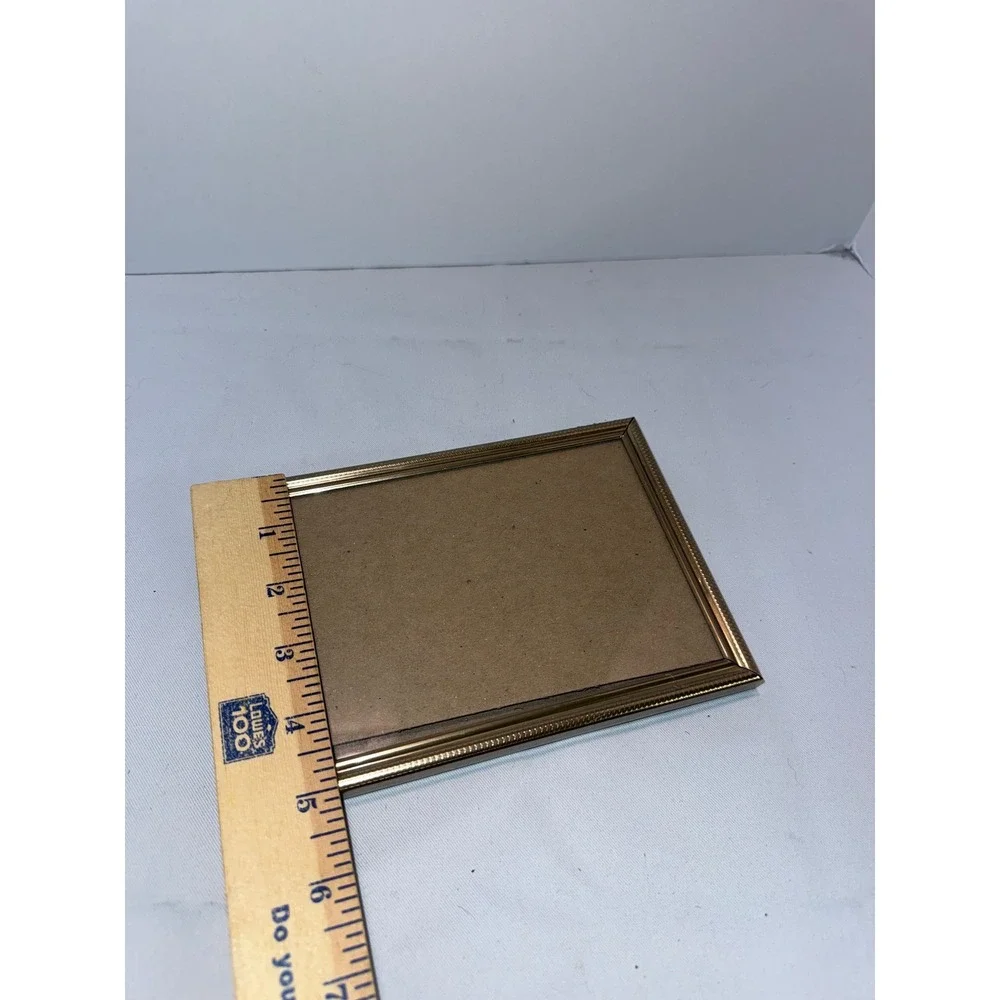 Intercraft Gold Tone Metal Beaded 5x7 Picture Frame Tabletop Wall Mount Vintage